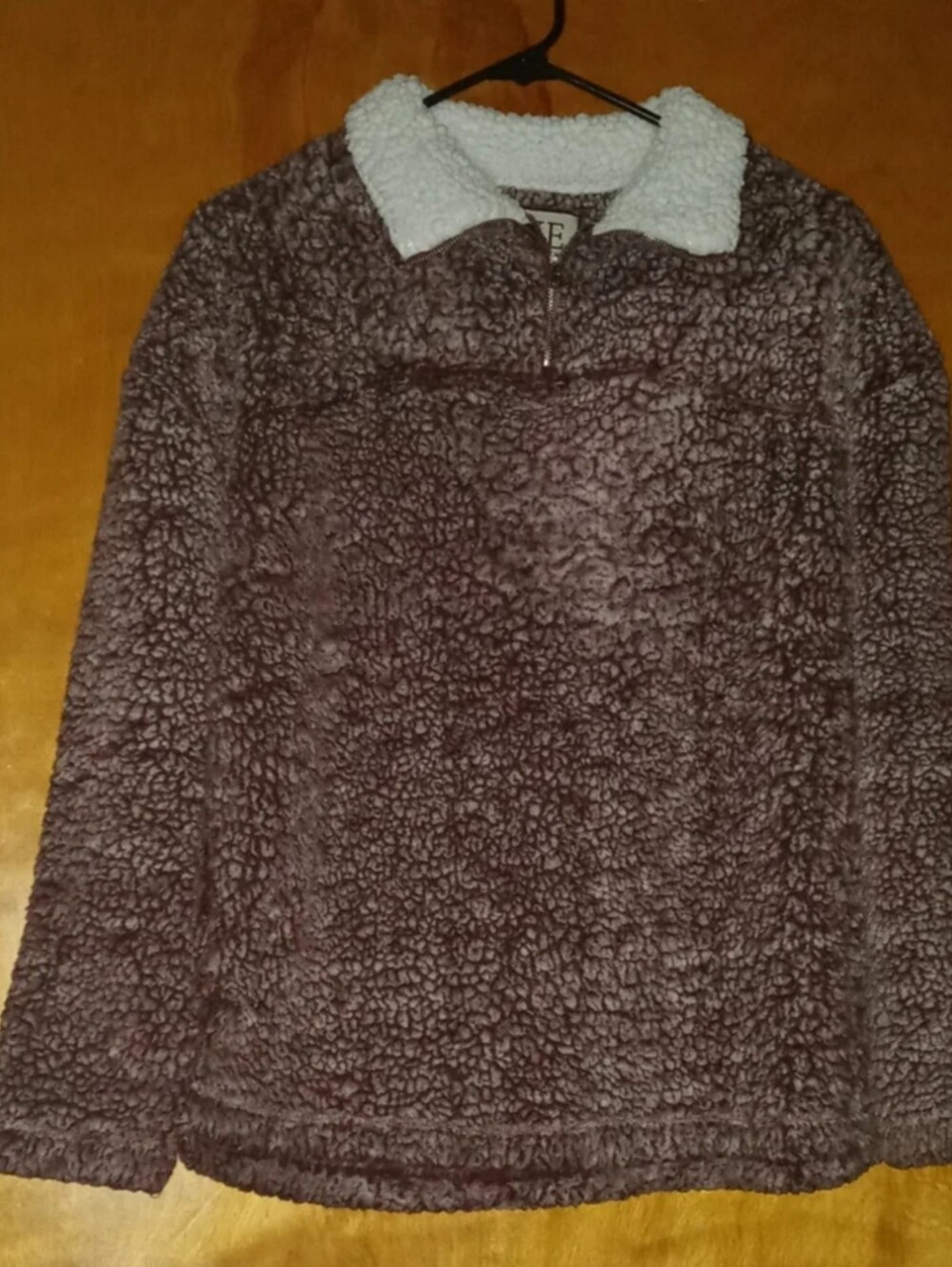 Women's BKE Buckle 1/4 Zip Burgundy Sherpa Pullover White Fleece Collar Small